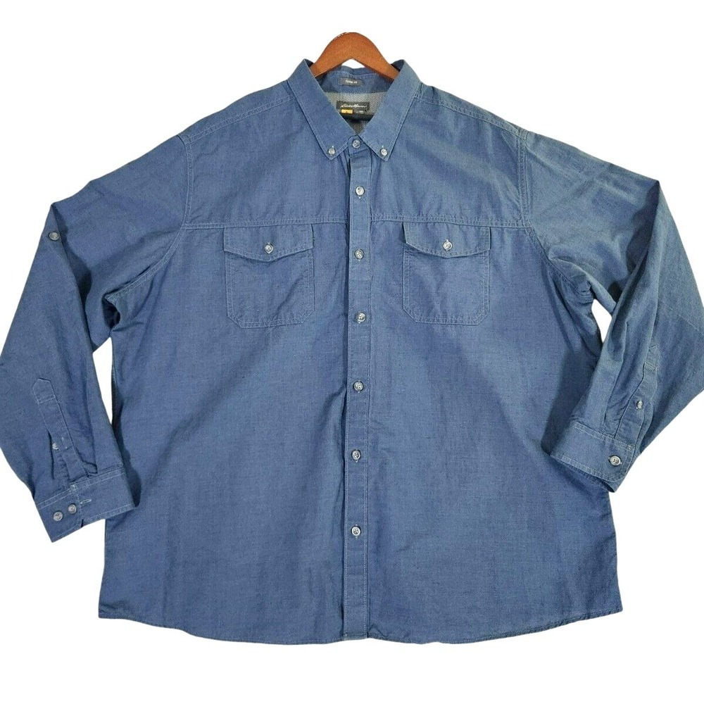 Eddie Bauer Travex Linen Blend Shirt Men's 3XL Blue Button Down Vented